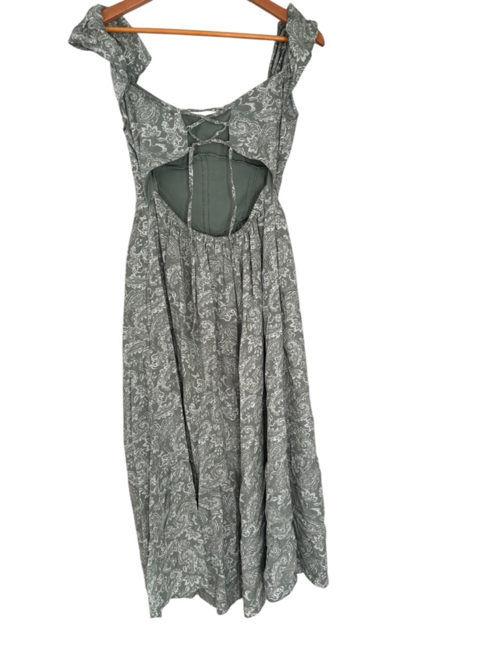 Hollister Sage Green Paisley Ruffle-Strap Maxi Dress - Picture 2 of 5